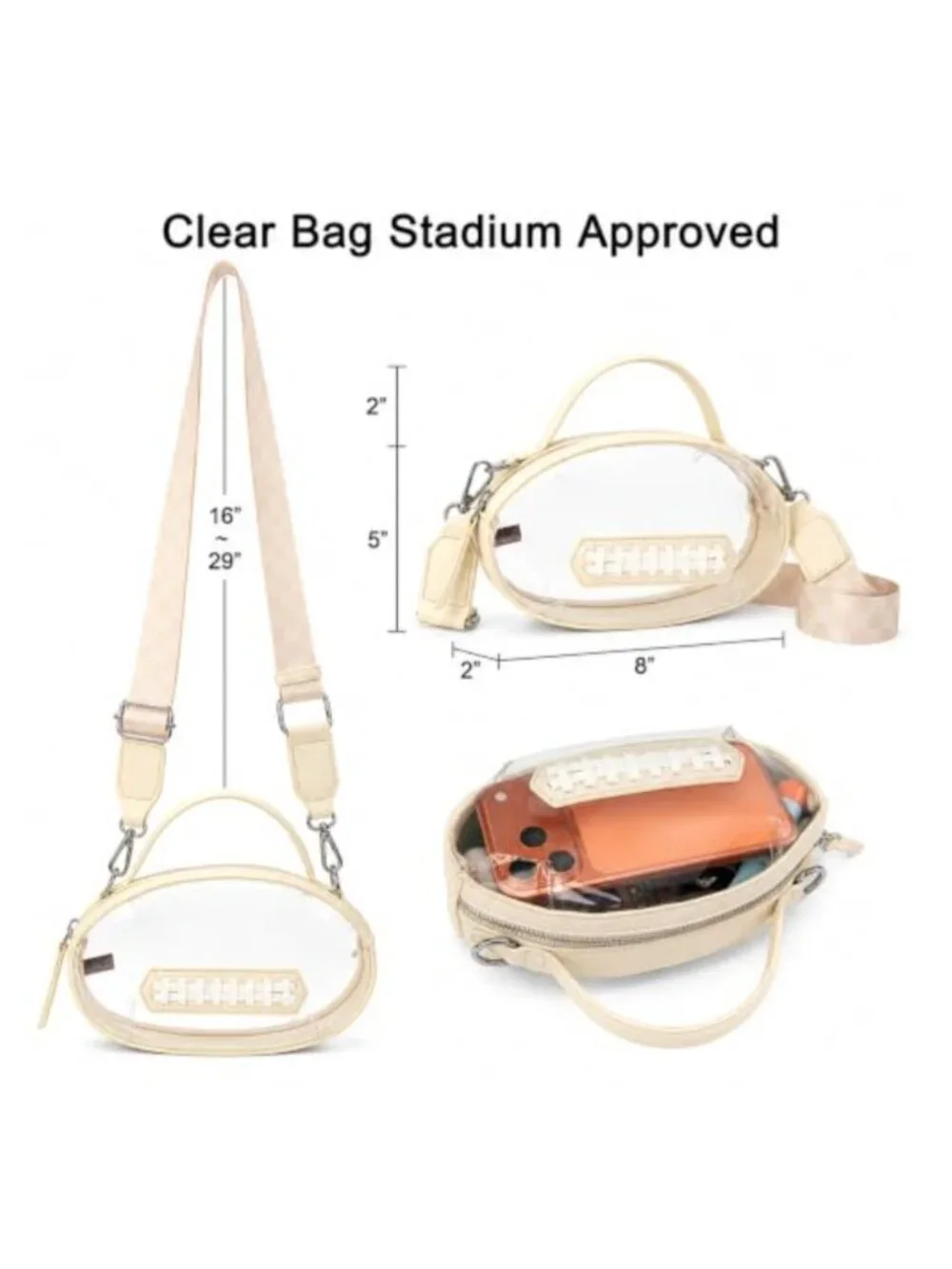 NCAA Football Clear Stadium Bag Water Resistant PVC Crossbody
